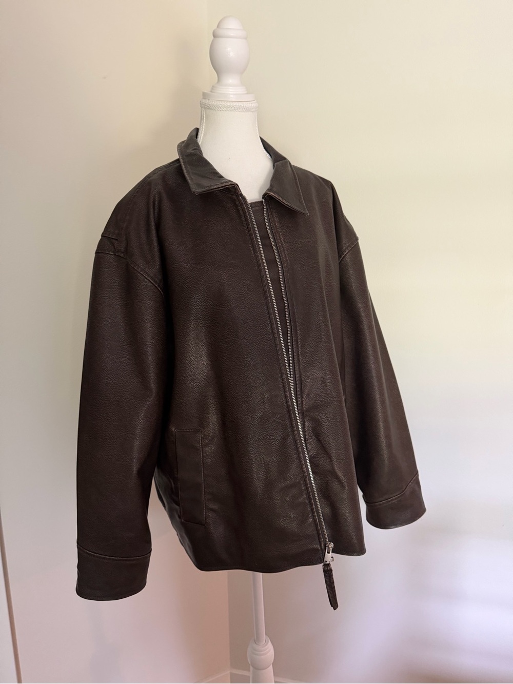 wild fable Dark Brown Faux Leather Zip Jacket